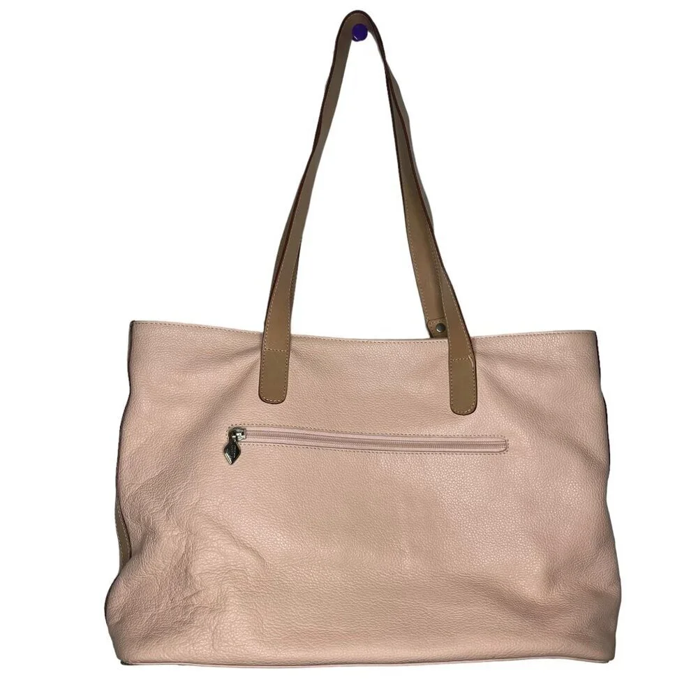 I. Santi Pink Tote Bag Genuine Leather Large Tan Handles Made in Italy